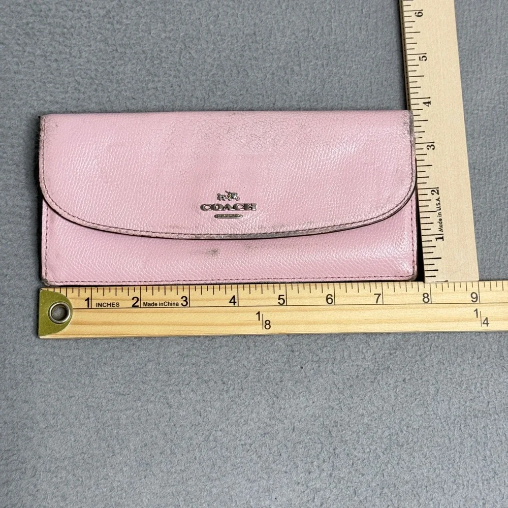 Coach Wallet Women OS Pink Crossgrain Leather Slim Envelope Signature Logo